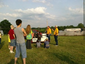 Trevor (KC0QLU) and Bob (KG0CX) teach the Plattsburg Pioneers about emergency communications.